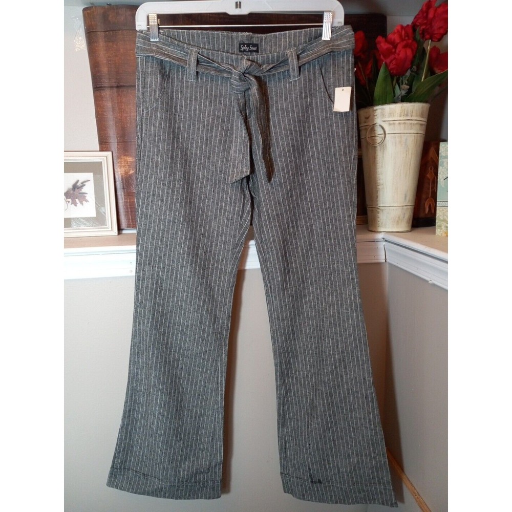 Spring Street Womens Linen Blend‎  Grey/white Striped Dress Pants Size 11